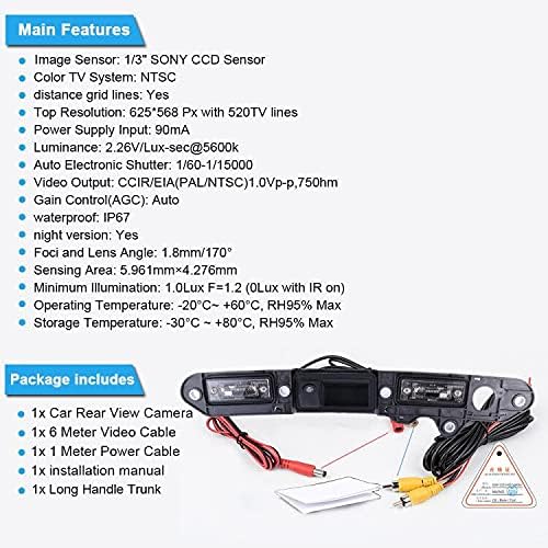 Waterproof HD Rear View Camera with Switch on Boot Handle Replacement for Golf Plus MK5 Jetta BJ III V Touran 1T GP 1T2 Passat 3C B6 (with Long Handle Trunk Handle)