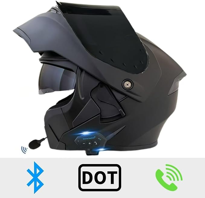Motorcycle Bluetooth Modular Helmet, DOT Approved Flip Up Full Face Motorcycle Dual Visor Helmet, with Dual Speakers and Microphone, for Adults Men and Women