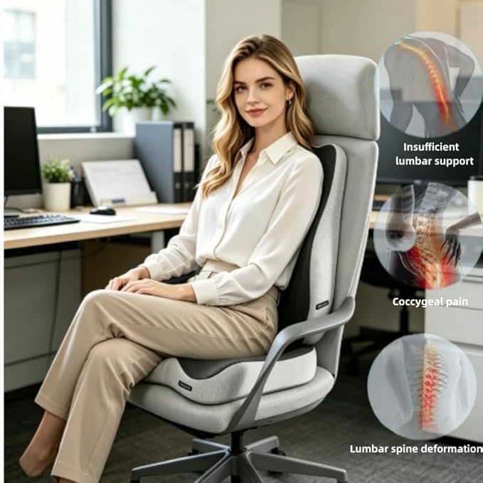 Seat Cushion & Lumbar Support Pillow Set for Office Chair,and Tailbone Discomfort with Lumbar Support Pillow and Seat Cushion - Perfect for Home, and Gaming Chairs Chair Cushion(Light Gray)