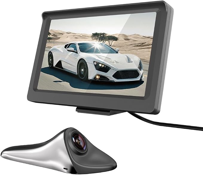 Side View Camera 5 inch HD Surveillance System, IP68 Waterproof Blind spot Camera with HD LCD Screen Parking Assistance System, Silver
