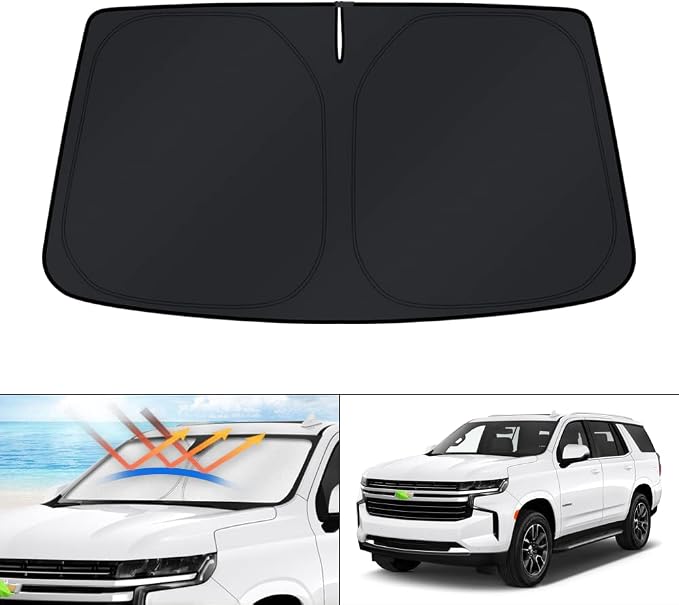 KUST Windshield Sun Shade for Chevrolet Chevy Tahoe/GMC Yukon Accessories 2015-2024 2025 2026 4-Layers Window Sunshade Sun Visor Protector Foldable Blocks UV Rays Keep Your Car Cooler