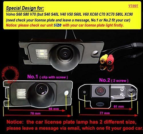 Vehicle License Plate Reverse Backup Camera Parking Camera Replacement for Volvo S60 S80 V70 S40 S40L V40 V50 S60L V60 XC60 C70XC70 S80L XC90(No.V7897=1 Screw Hole)