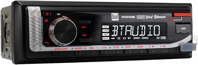 Dual Electronics MXD140B Marine Stereo with Built-in Bluetooth | Single DIN 8-Character Sunlight-Readable LCD Display | AM/FM Stereo Receiver | USB Port with 2.1 A Charging | Black