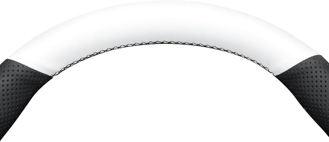 MEWANT Hand Stitch Black White Faux Leather Steering Wheel Cover Wrap for Tesla Model Y 2020-2023 Tesla Model 3 2020