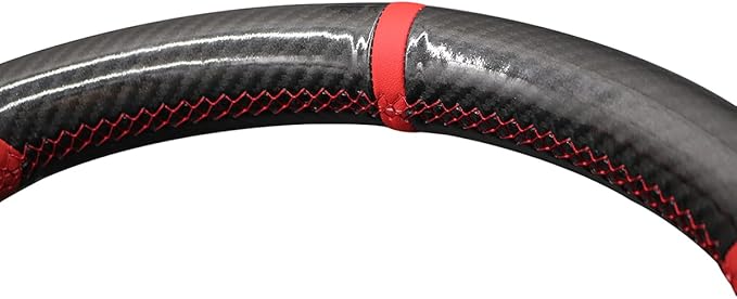 MEWANT Hand-Sewing DIY Black Glossy Carbon Fiber + Red Microfiber Leather Car Steering Wheel Cover for Subaru WRX (STI) 2015-2019 / Levorg 2015-2019/ WRX Steering Wheel Cover Accessories