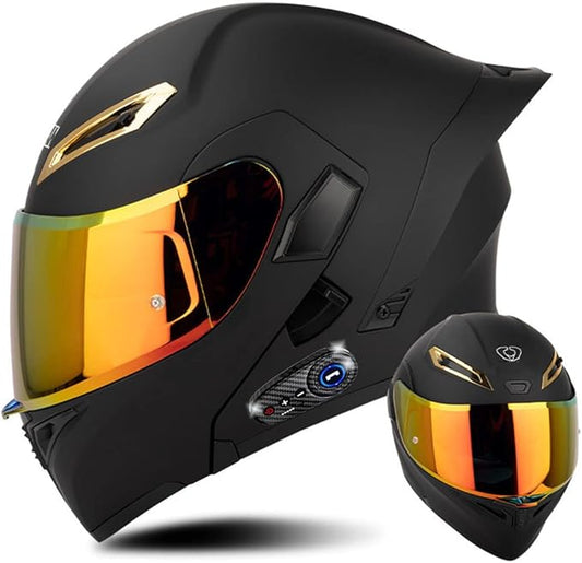 Full Face Bluetooth Modular Motorcycle Helmet, DOT Approved for Men Women Adults, Dual Visors Flip up, Integrated Bluetooth, Carbon Fiber Shell