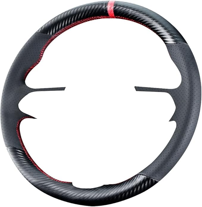 DIY Stitching Carbon Fiber Steering Wheel Cover for Mazda CX-30 SUV 2020-2023 / Mazda 3 2019-2023 15 inches Leather Interior Accessories