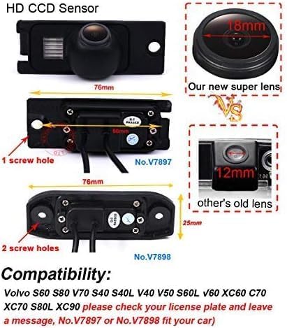 HD 1280 * 720 Pixels Vehicle Backup Cameras Wide View Angle Rear View Reverse Camera Replacement for Volvo S60 S80 V70 S40 S40L V40 V50 S60L V60 XC60 C70XC70 S80L XC90 (Model=V7898)