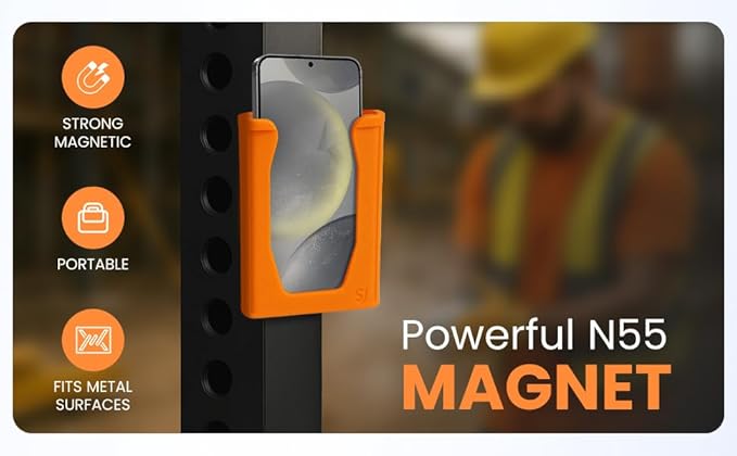 Chatelet SoftJaw Magnetic Phone Holder – Universal Rugged Phone Mount for Work, Boats, Trucks, Camping, Pool Umbrellas & More | Super Strong Magnets + Bonus Strap | USA Made (Orange, Phone)