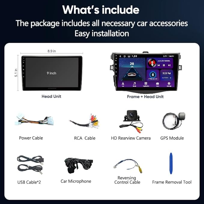 Car Stereo Radio Upgrade for Toyota RAV4 2006 2007 2008 2009 2010 2011 2012 with 9 Inch IPS HD Touch Screen/Android12/5G WiFi/Wireless CarPlay Android Auto/GPS FM/SWC Bluetooth 1080P Backup Camera