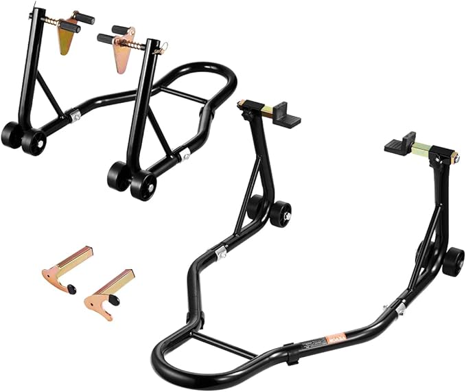VEVOR Motorcycle Stand Lift, 1100lbs Capacity Front Rear Combo Stand Lift, Front Wheel Dual-Fork Stand, Rear U+L Fork Swingarm Spool Stand, for Most Yamaha Honda Kawasaki Suzuki Motorcycles, Black