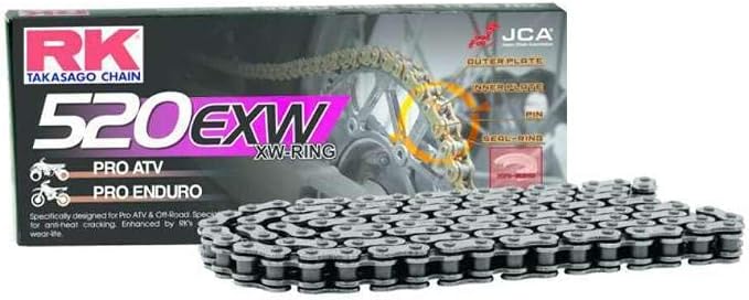 RK Racing Chain 520EXW-110 (520 Series) Steel 110 Link Extreme Performance Off-Road and ATV XW-Ring Chain with Connecting Link