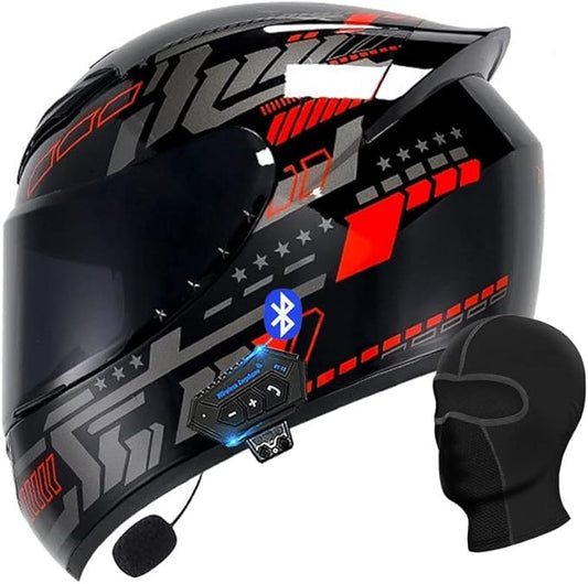 Motorcycle Bluetooth Full Face Helmet, Integrated Bluetooth Helmet, DOT/ECE Approved Full Face Flip Up Helmet, Multiple Vents Motorbike Helmet with Microphone for Adults 55-64CM