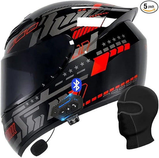 Motorcycle Bluetooth Full Face Helmet, Integrated Bluetooth Helmet, DOT/ECE Approved Full Face Flip Up Helmet, Multiple Vents Motorbike Helmet with Microphone for Adults 55-64CM