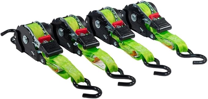Mytee Products 4 Pack Retractable Ratchet Tie Down Straps w/S Hook - 1,500lb Break Strength Self Retracting Ratchet Straps for Haul Motorcycles, ATVs, Bikes, Trailer Tie-Down