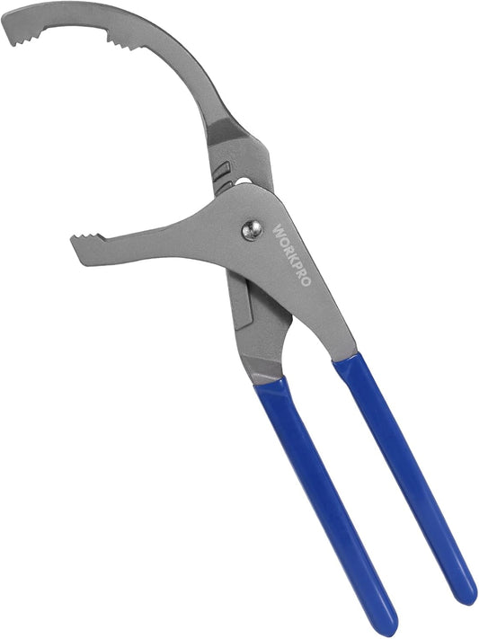 WORKPRO Oil Filter Wrench, 12" Oil Filter Removal Pliers Tools, 5-Position Adjustable Design Fits 2-1/2" to 3-3/4" in Diameter, Ideal for Engine Filters, Cars, and Trucks