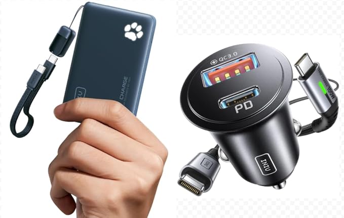 INIU Ultra Slim 10000mAh 45W PD Power Bank+Car Charger, Cigarette Lighter USB Charger Total 60W