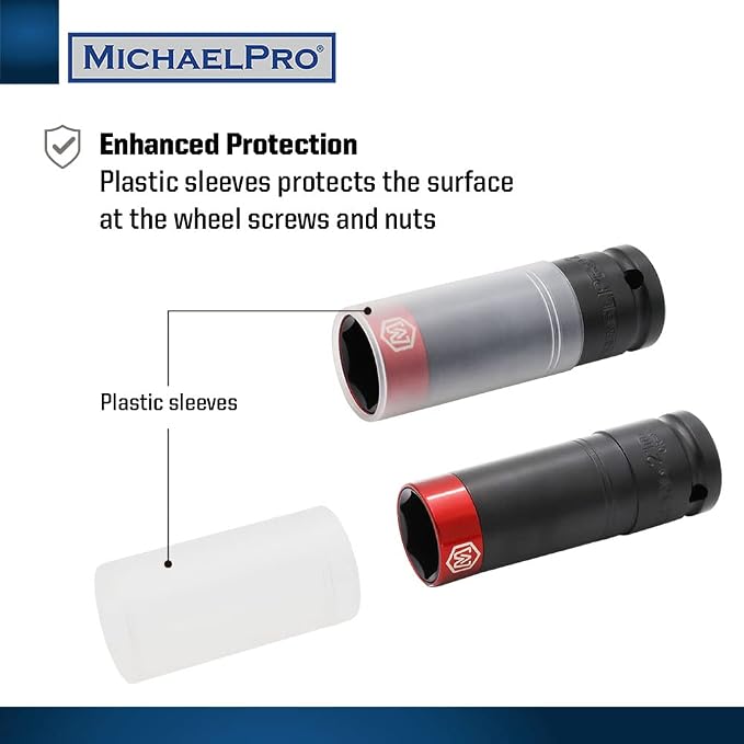 MichaelPro 5-Piece Power Impact Lug Nut Socket, Damage-Free 1/2-Inch Extra Tough Professional Thin Wall Wheel Protector Impact Sockets – 15, 17, 19, 21, 22mm| MP005030 (5-Piece)
