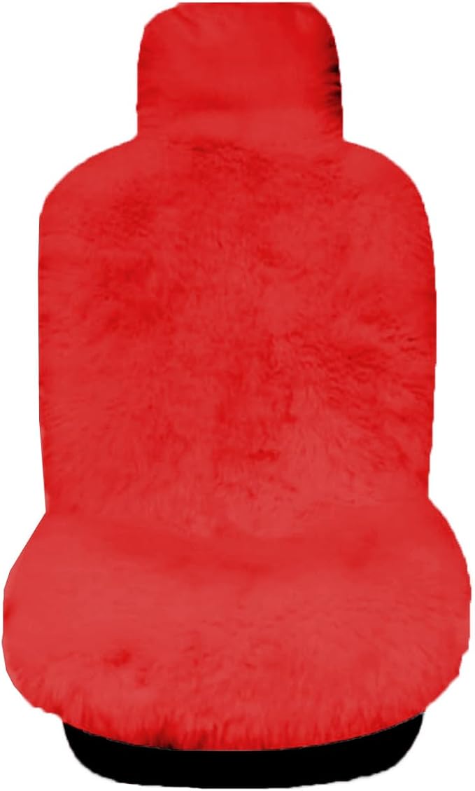 Winter Warm Authentic Australia Sheepskin Car Seat Cover Luxury Long Wool Front Seat Cover Fits Most Car, Truck, SUV, or Van (Red)