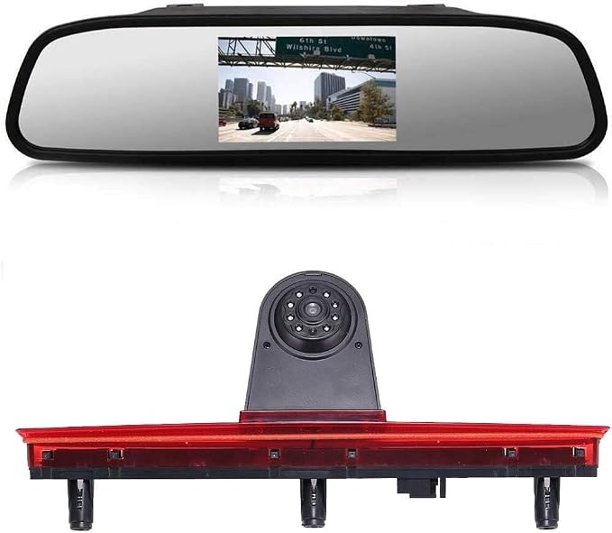 High Roof Mount 3rd Brake Light Rear View Backup Camera+4.3 inch TFT LCD Screen Mirror Replacement for Van Mercedes Benz Sprinter W906/ VW Crafter Caravelle 2007-2015
