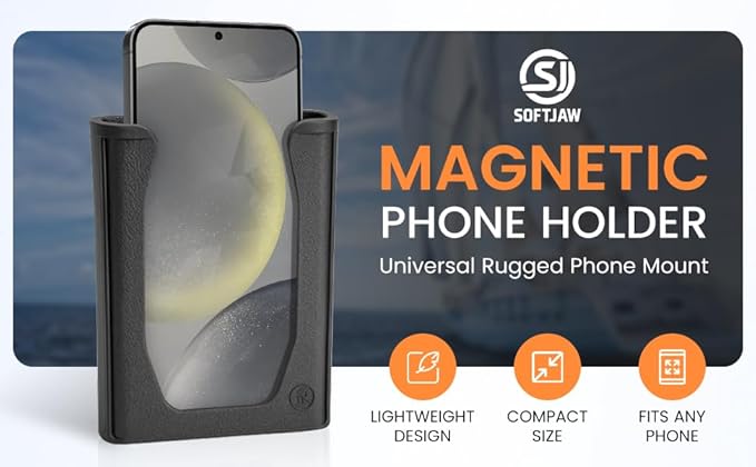 Chatelet SoftJaw Magnetic Phone Holder – Universal Rugged Phone Mount for Work, Boats, Trucks, Camping, Pool Umbrellas & More | Super Strong Magnets + Bonus Strap | USA Made (Black, Phone)