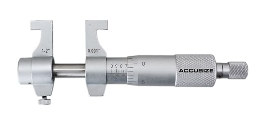 Accusize Industrial Tools 1-2'' by 0.001'' Inside Micrometer in Fitted Case, Satin Chrome Finished, Eg00-3222 | Range: 1-2", Graduation: 0.001", Accuracy: 0.00028", Resolution: 0.0001", Satin Chrome Finish