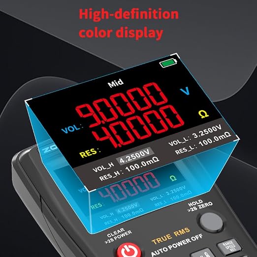 ZOYI Battery Internal Resistance Tester 2 in 1 multimeter Battery Voltage Meter Car Battery Tester for AAA AA Model 0.1mΩ-200Ω