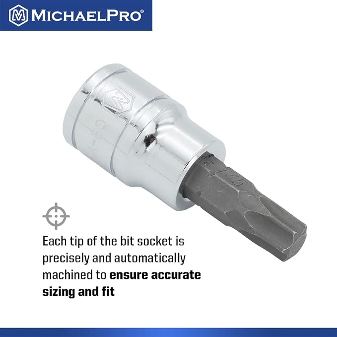 MichaelPro 18-Piece 3/8'' Drive Torx and Hex Bit Socket Set, SAE & Metric (5/32" - 5/16", 4 - 8 mm, T10-T45), High Torque Resistant S2 Steel, Socket Adapter and Storage Case Included - MP012021