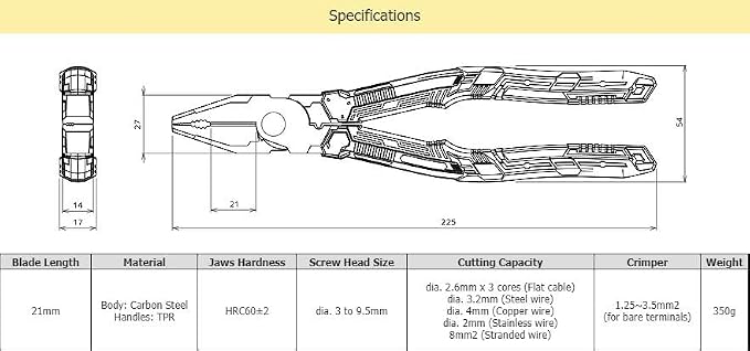 VAMPLIERS 9" Side Cutting Linemans Pliers with Crimper. Made in Japan. Heavy Duty High Leverage Design Screw Extractor Jaws