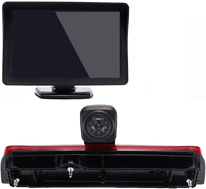 Third 3rd Brake Light Backup Camera Top Mount Rear Light Lamp Reverse Camera+4.3" LCD Monitor Replacement for Ford Transit Connect 2014-2017 Transporter