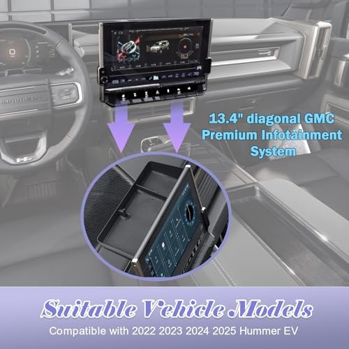 RUNROAD Center Console Organizer Tray Compatible with 2025 2024 2023 2022 GMC Hummer EV Accessories, DashBoard Armrest Storage Tray Behind Screen Center Console Organizer (2PCS)