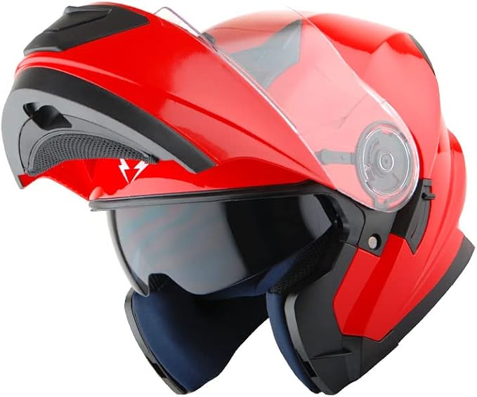 1Storm New Motorcycle Bike Modular Full Face Helmet Dual Visor Sun Shield: Glossy Red