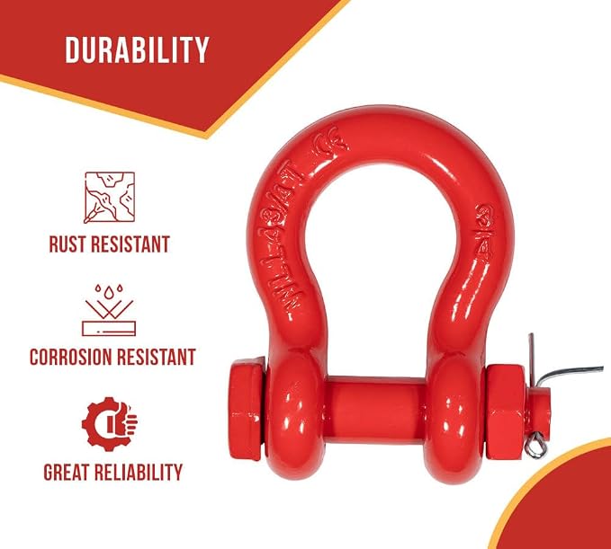 Mytee Products 2 Pack 3/4" Anchor Shackle Forged Carbon Steel w/Safety Screw Pin Load Limit 9,500 lbs, Double Rust Protection Heavy Duty D Ring Bolt Type Shackle for Towing, Rigging, Vehicle Recovery