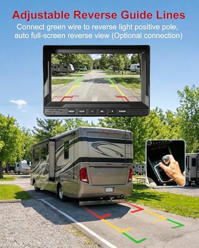 Wired Dual RV Backup Camera System with 7" Split Screen Monitor, 5V to 12V Step Up Converter Cable USB to DC 5.5x2.1mm Jack