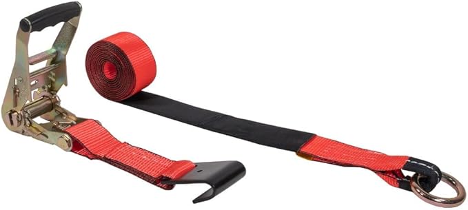 Mytee Products 2" x 120" Car Tie Down Straps for Trailer with Flat Hook - 3333 LB WLL Red Lasso Style Tire Straps for Car Trailer with Ratchets - Vehicle Tie Down Wheel Straps for Hauling Cars
