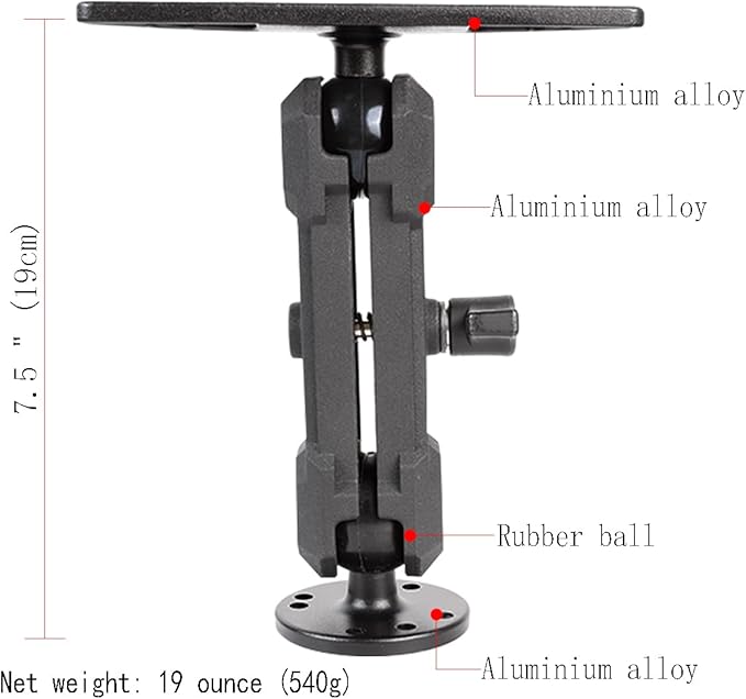 Aluminum Alloy Fish Finder Mount with C Size 1.5" / 38mm Ball, 5.9" Arm Marine Electronic Mount Compatible with Garmin,Humminbird, Lowrance and More