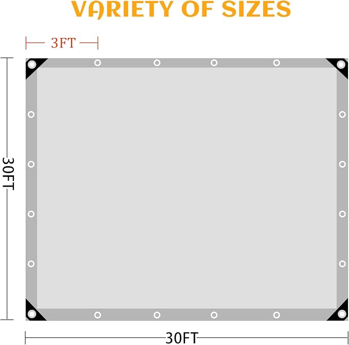 30 * 30FT Tarps Heavy Duty Waterproof, 12 Mil Large Tarps with Grommets and Reinforced Edges, UV Tear Fade Resistant, Heavy Duty Tarps for Outdoors Patio Camping