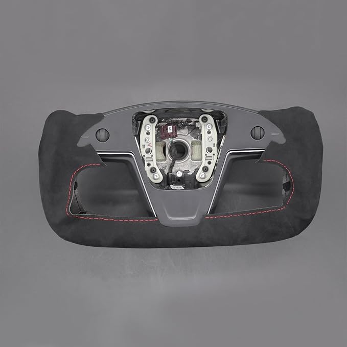 MEWANT Hand Sew on Black 9040 Athsuede Steering Wheel Cover for Tesla Model S Yoke 2021-2023 Model X 2021-2023