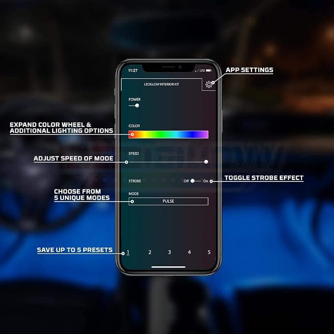 LEDGlow 4pc Bluetooth Multi-Color LED Interior Footwell Underdash Neon Lighting Kit for Cars & Trucks - Smartphone App - Create Any Color - Courtesy Lights - Music Mode - Control Box - Universal