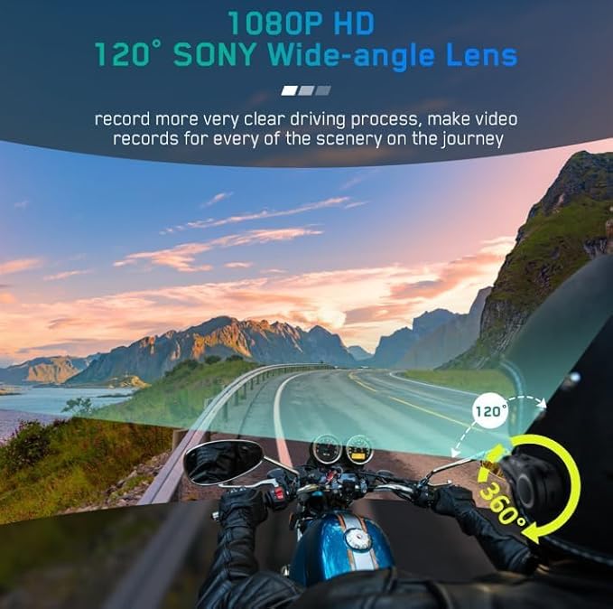 MAXTO Motorcycle Bluetooth Headset with Camera 1080P HD, M3 Upgraded 360°Adjustable Clip, 6 Riders 3280Ft Motorcycle Communication Systems Group Intercoms, WiFi Transit/FM funtion, IP65 (M3+Remote)