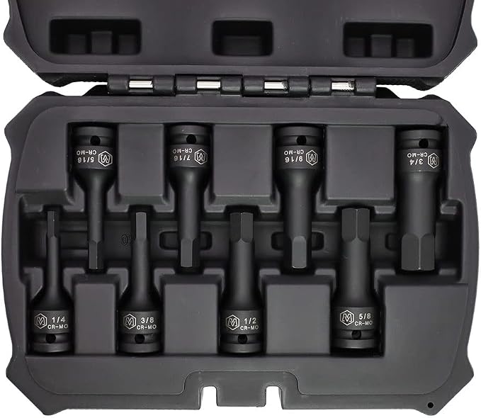 MichaelPro MP005028 8Pc 1/2” Drive Hex Bit Socket Set, 1/4" to 3/4”, Impact SAE Socket, CR-Mo | Sturdy Storage Case Included