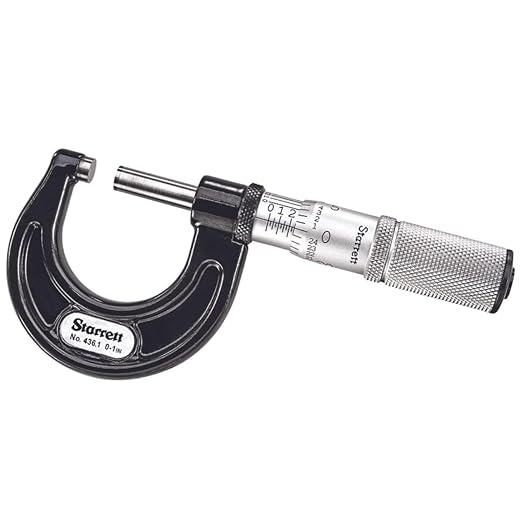 Starrett Outside Micrometer with One-Piece Spindle, Satin Chrome Finish and Tapered Frame - Quick and Easy Adjustment, 0-1" Range, .0001" Graduation - T436.1XFL-1