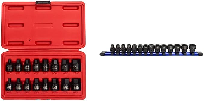 Sunex 3646, 3/8 Inch Drive Low Profile Impact Hex Driver Set, 16-Piece, SAE/Metric, 1/4 Inch - 3/4 Inch, 6mm - 19mm and Astro Tools 78314 14-Piece 3/8" Drive Low Profile Nano Impact Sockets - Metric