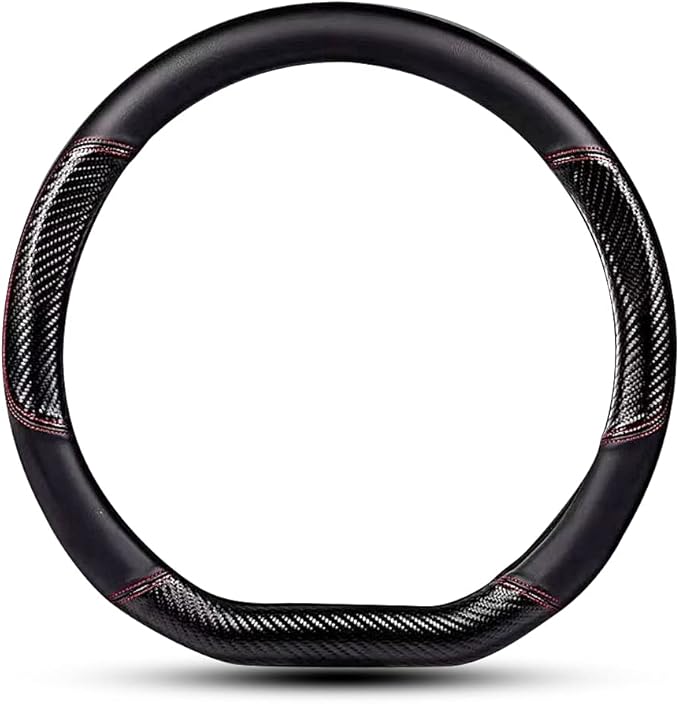 HAOTULE Car Carbon Fiber and Leather D-Shape Steering Wheel Cover, Stylish car Non-Slip Leather car Interior 15 inches Universal Black and Red