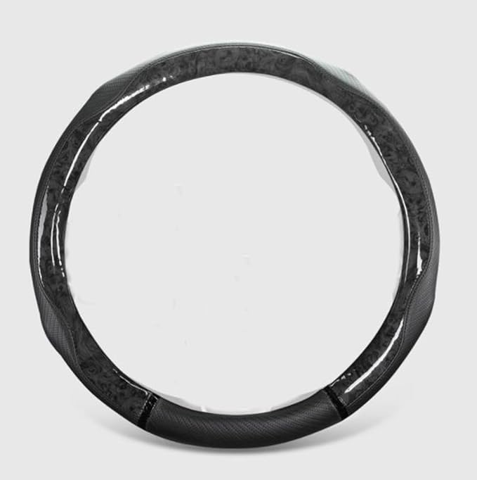 Peach Wood Grain Steering Wheel Cover Anti-Slip Breathable Durable Leather Four Seasons Universal 15 Inch Car Wrap Cover (Black)