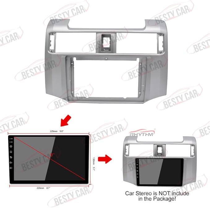 Fits for Toyota 4 Runner 2010-2019 Silver Car Radio Stereo Fascia Frame Double DIN 9 inch Dash Installation Mounting Kit