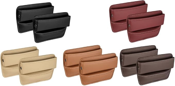 Riloer Car Organizers for Gap Leather Waterproof Car Seat Gap Fillers for Cars, Suvs, Trucks, Front Seat Gap Fillers for Phones, Keys, Cards, Glasses, Black