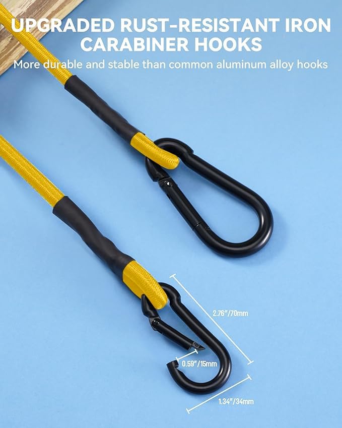 8 Pack 18 Inch Heavy Duty Bungee Cords with Carabiner Hooks, 190 lbs Max Strength Bungee Straps for Cargo, Bike, Cart, Roof Rack, Truck, Tent, Camping, Motorcycle, Outdoor Storage and More, Yellow