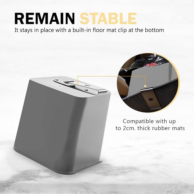 Gray Car Trash Can plus Trash bag bundle – Waterproof, w/Floor Mat Clip, Leakproof Build, Portable – Includes 1 Roll Inside + 3 Extra Roll (80pcs Total) – Black, Large – For Cars, SUV, & T