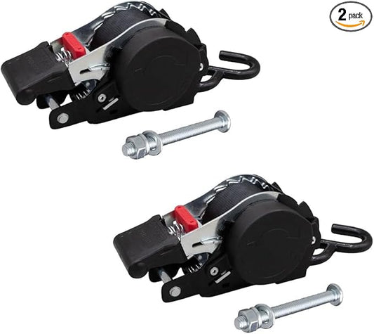Mytee Products 2 Pack 1'' x 10' Bolt on Retractable Ratchet Straps for Cargo - Coated S Hook Auto Retract Ratchet Straps - Self Ratcheting Strap for Boat Tie Down to Trailer & Jet Ski, ATVs, Bikes
